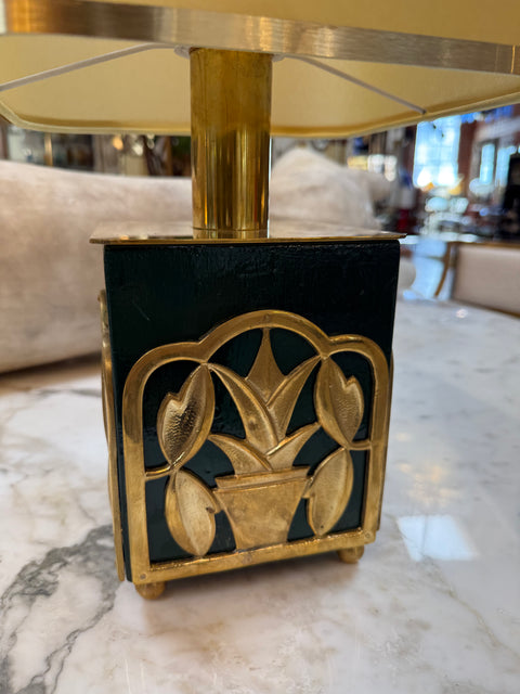 Green Lacquered Table Lamps with Botanical Motif, 1970s