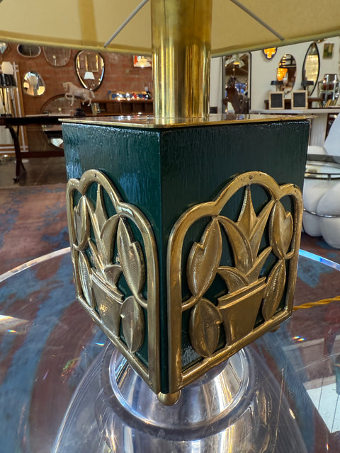 Green Lacquered Table Lamps with Botanical Motif, 1970s