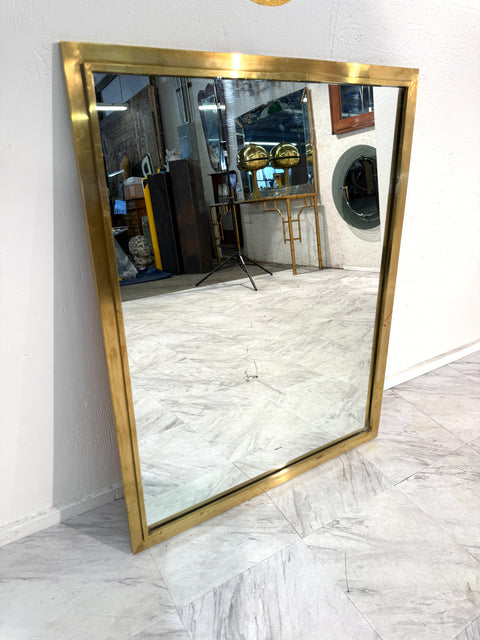 Mid-Century Italian Rectangular Mirror with Brass Frame