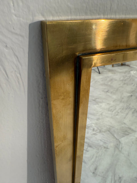 Mid-Century Italian Rectangular Mirror with Brass Frame