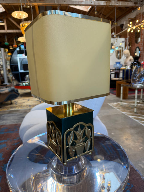 Green Lacquered Table Lamps with Botanical Motif, 1970s