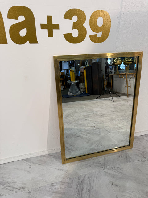 Mid-Century Italian Rectangular Mirror with Brass Frame