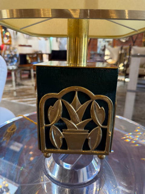 Green Lacquered Table Lamps with Botanical Motif, 1970s