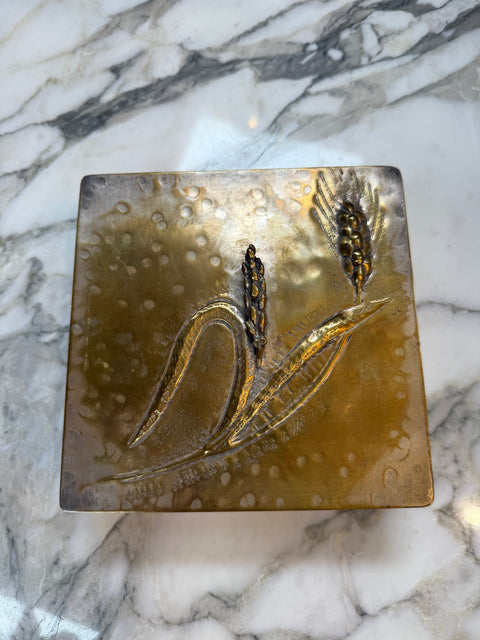 Handcrafted Brass Box with Wheat Relief Design