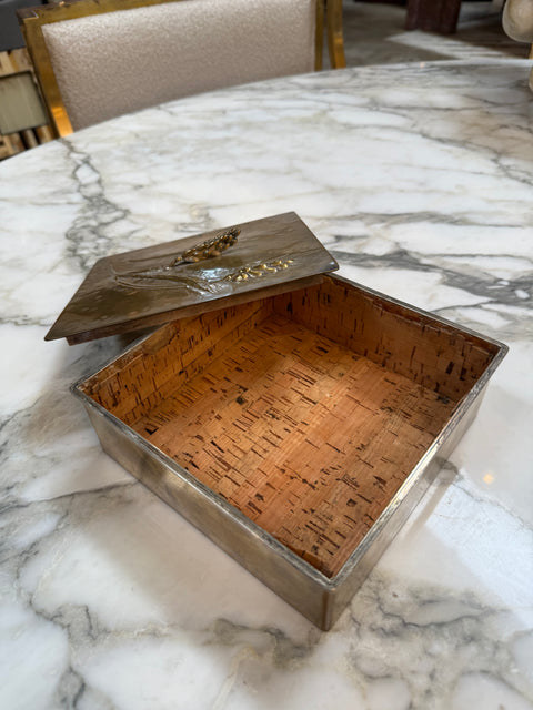 Handcrafted Brass Box with Wheat Relief Design