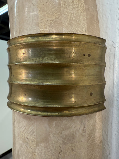 Italian Oval Mirror in Tessellated Stone with Brass Accents, 1980s