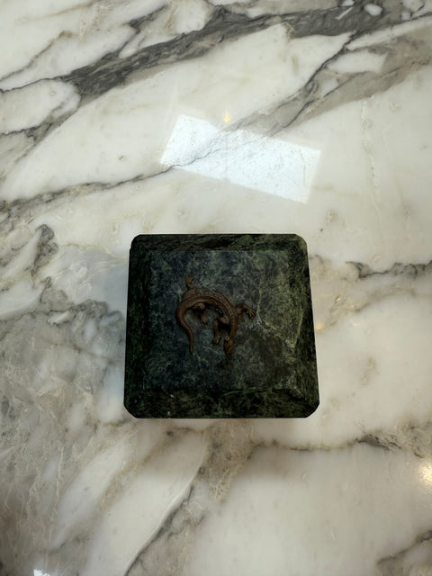Green Marble Box with Bronze Accents and Animal Finial