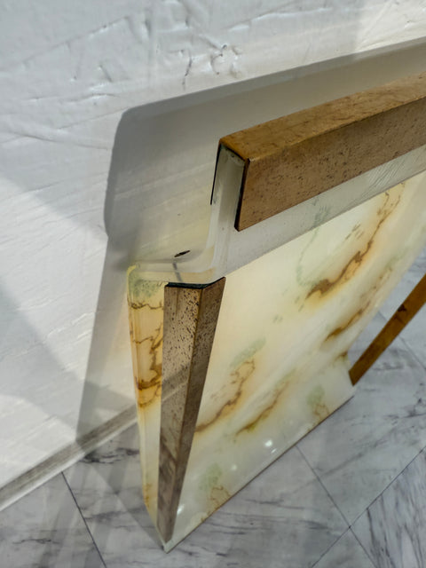 Folding Tray Table in Brass with Painted Glass Top, 1970s Italy