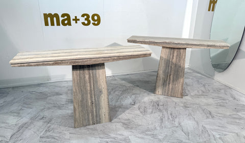 Set of Two Italian Travertine Console Tables, 1970s