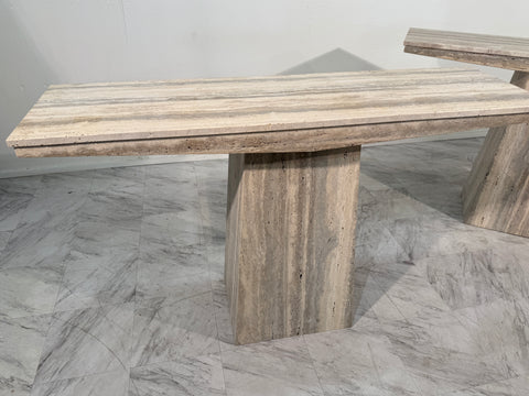 Set of Two Italian Travertine Console Tables, 1970s
