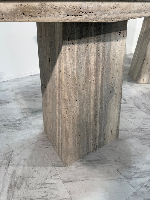 Set of Two Italian Travertine Console Tables, 1970s