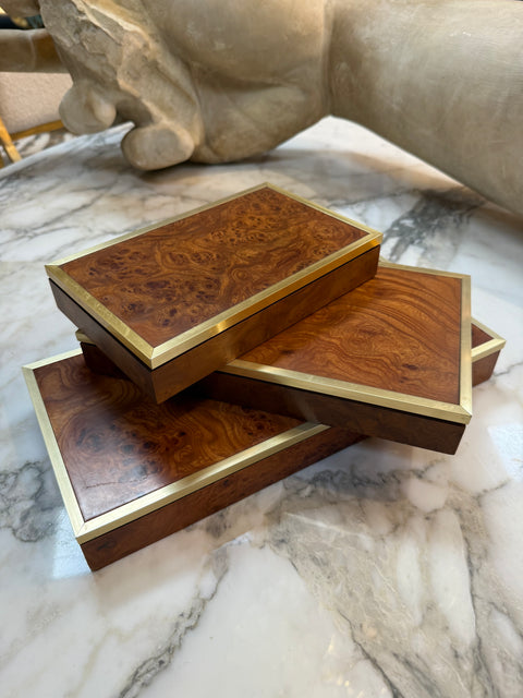 Dal Negro Treviso Burl Wood and Brass Playing Card Boxes – Set of Three