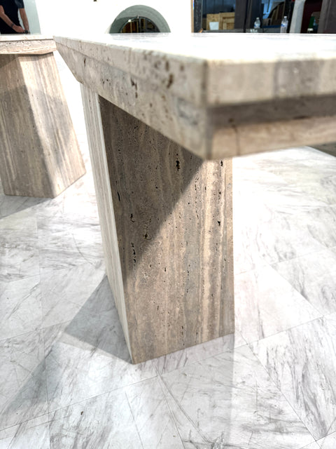 Set of Two Italian Travertine Console Tables, 1970s