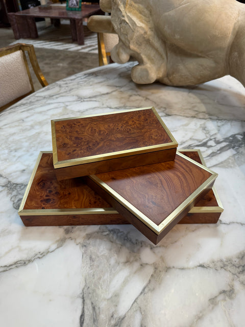 Dal Negro Treviso Burl Wood and Brass Playing Card Boxes – Set of Three