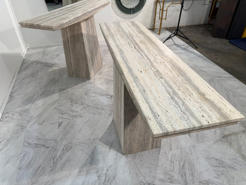 Set of Two Italian Travertine Console Tables, 1970s