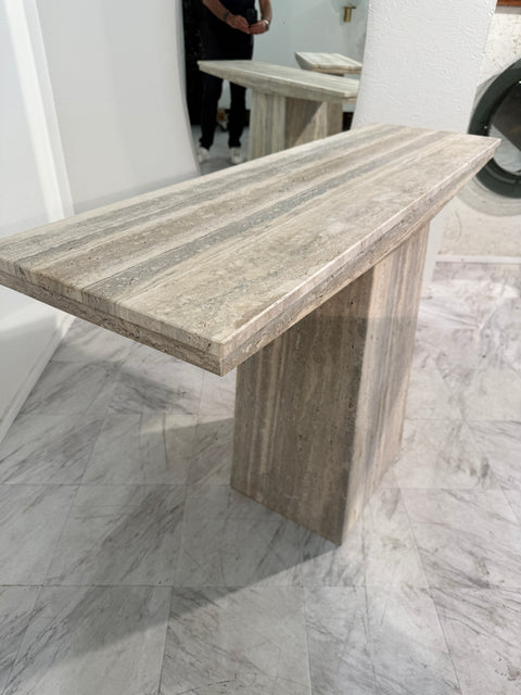 Set of Two Italian Travertine Console Tables, 1970s