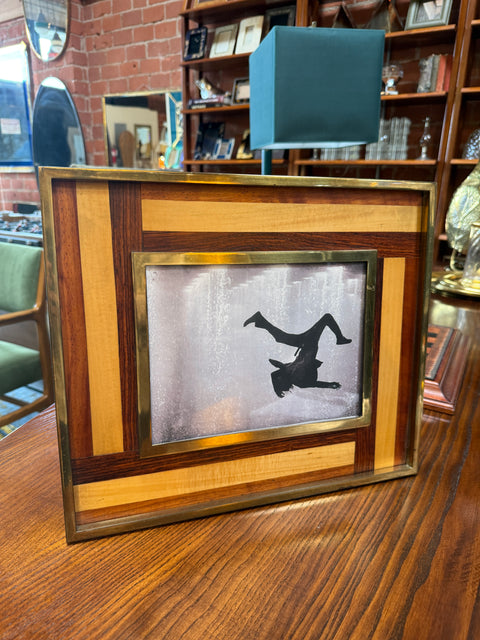 Mid-Century Modern Brass and Inlaid Wood Photo Frame
