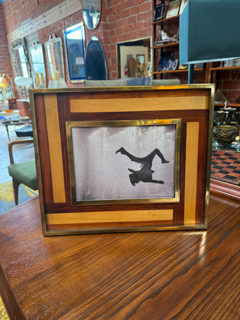 Mid-Century Modern Brass and Inlaid Wood Photo Frame