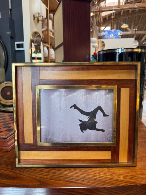 Mid-Century Modern Brass and Inlaid Wood Photo Frame