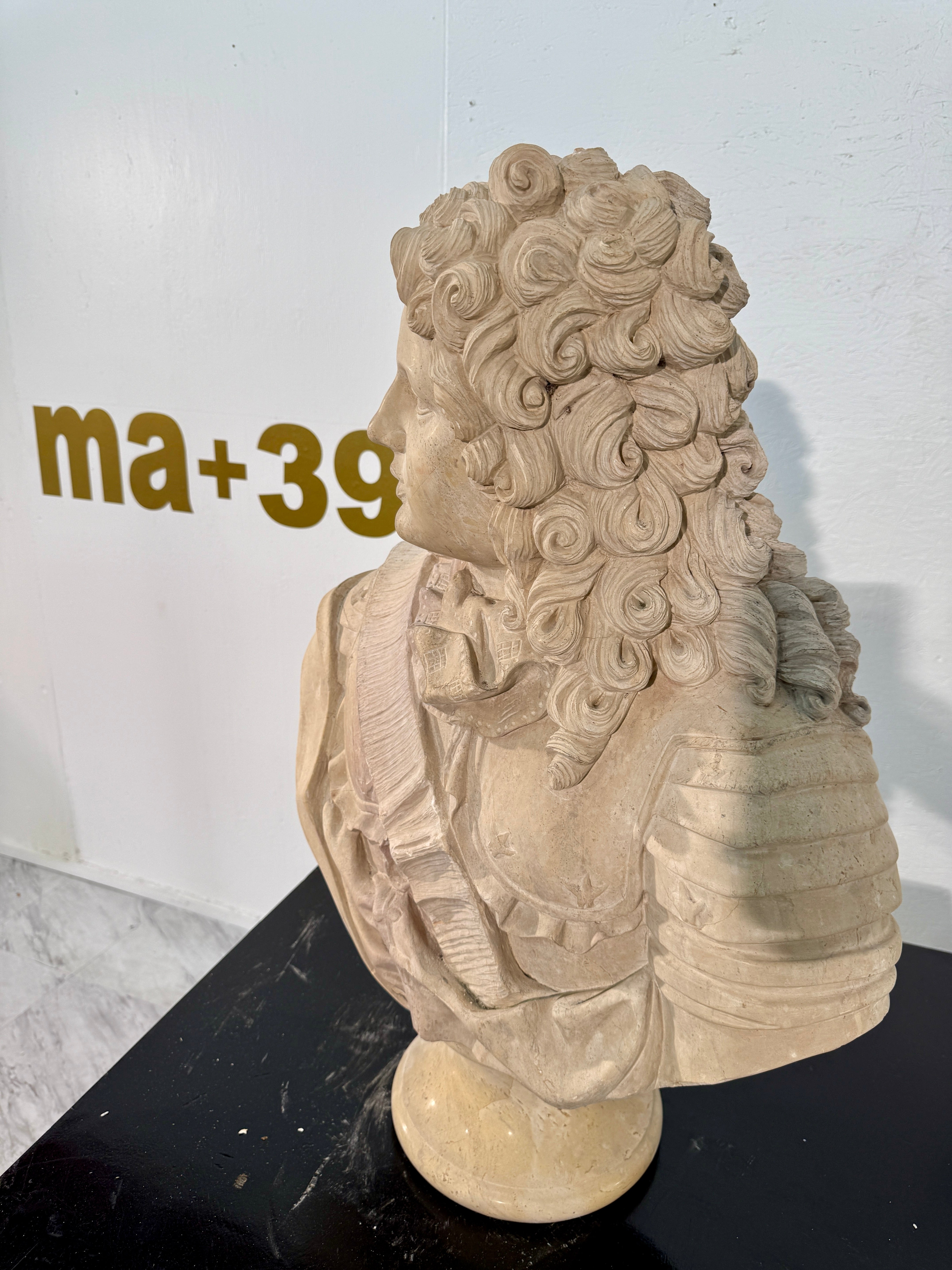 Grand Tour Carved Marble Bust of Louis XIV, Italy, 19th Century