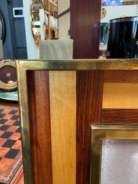 Mid-Century Modern Brass and Inlaid Wood Photo Frame