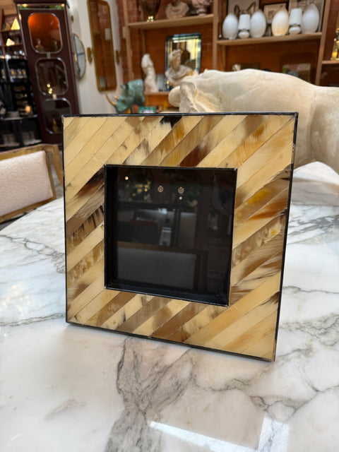 Natural Horn Chevron Inlay Square Photo Frame – Black and Ivory Tones Large