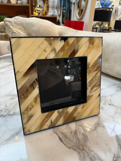 Natural Horn Chevron Inlay Square Photo Frame – Black and Ivory Tones Large