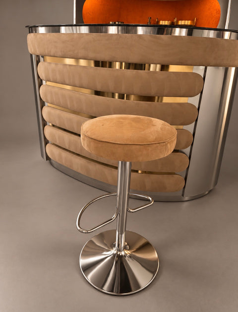 Mid-Century Modern Suede Bar by Willy Rizzo, Italy, 1970s Beige Suede and Metal