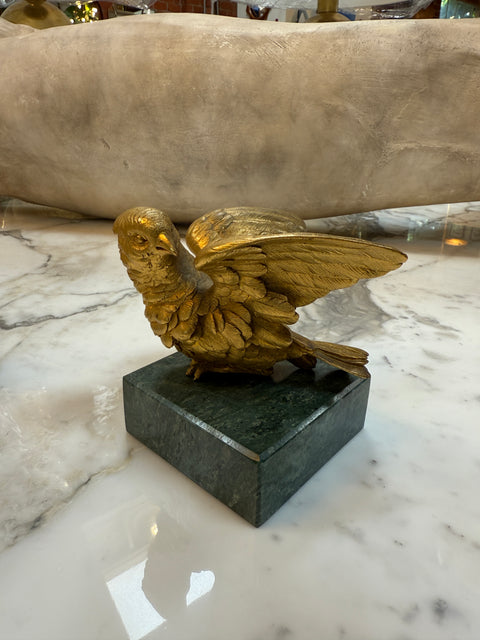Pair of Gilded Bronze Bird Sculpture on Marble Base