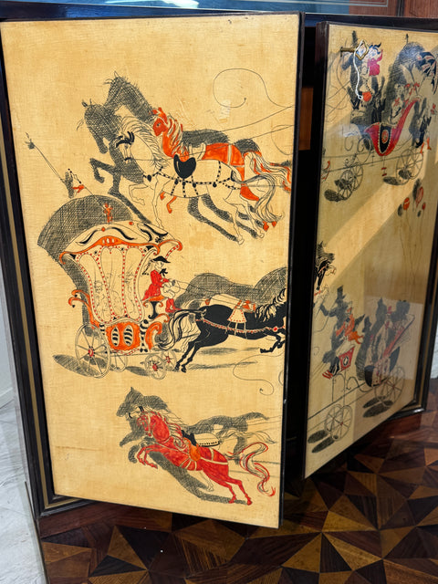 Italian Bar Cabinet with Reverse Painted Panels and Marble Top, 1950s Attributed to Ico Parisi