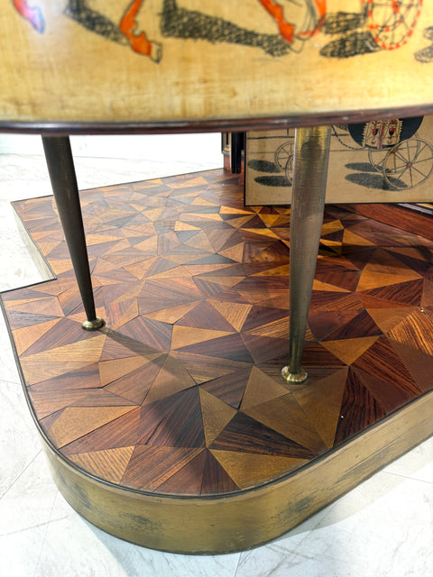 Italian Bar Cabinet with Reverse Painted Panels and Marble Top, 1950s Attributed to Ico Parisi