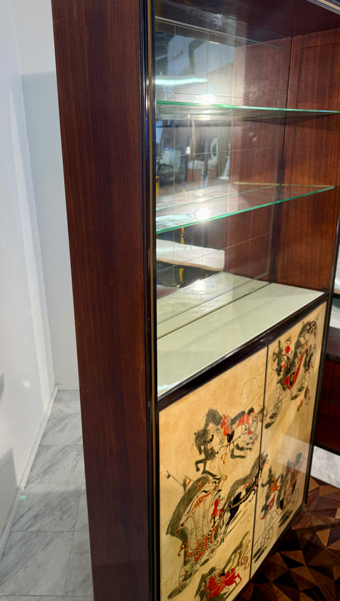 Italian Bar Cabinet with Reverse Painted Panels and Marble Top, 1950s Attributed to Ico Parisi