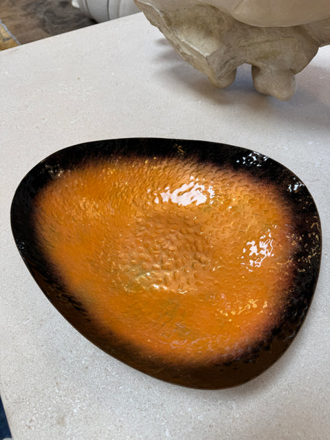 Mid-Century Italian Enamel Dish in Burnt Orange and Black, 1960s