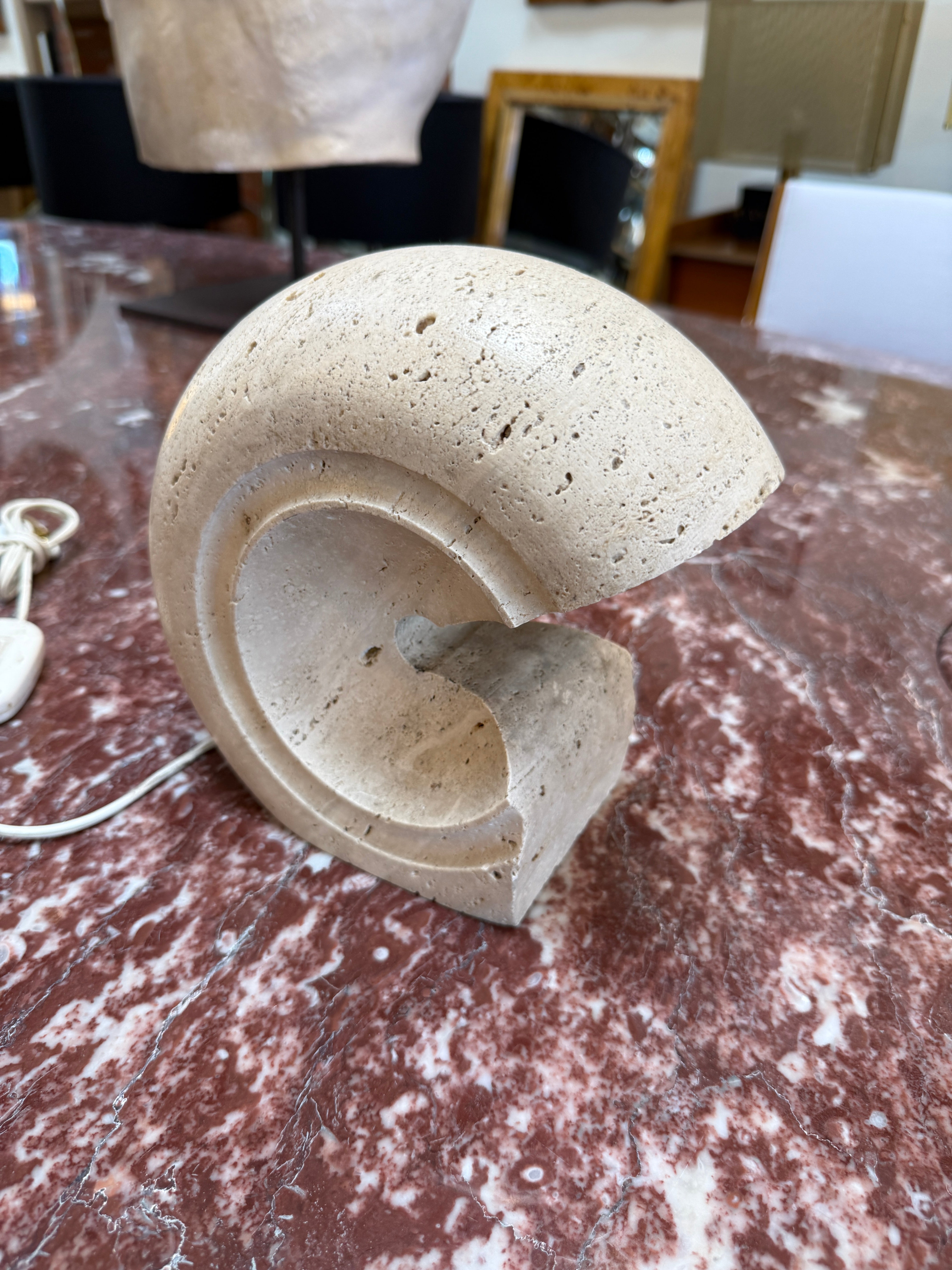 1970s Italian Travertine Sculptural Table Lamp