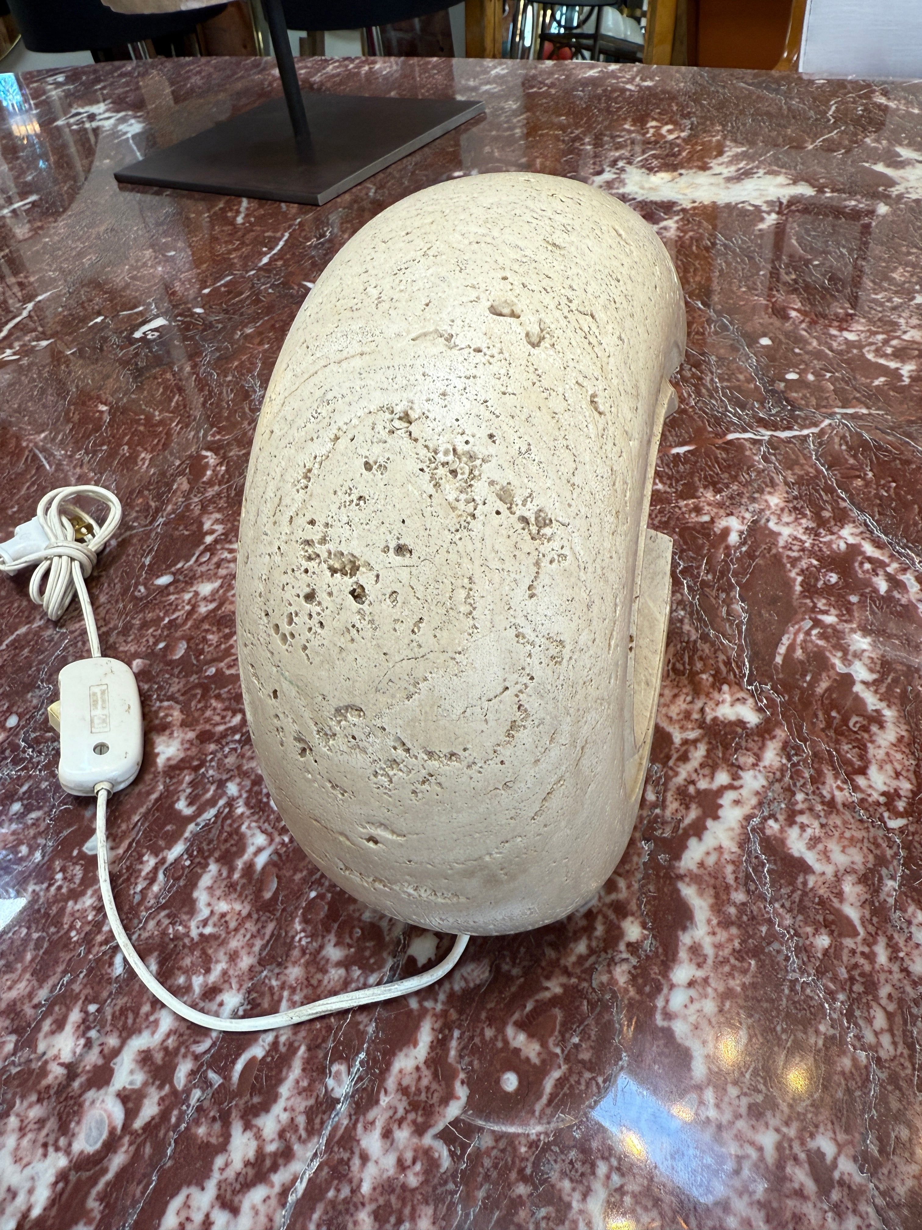 1970s Italian Travertine Sculptural Table Lamp