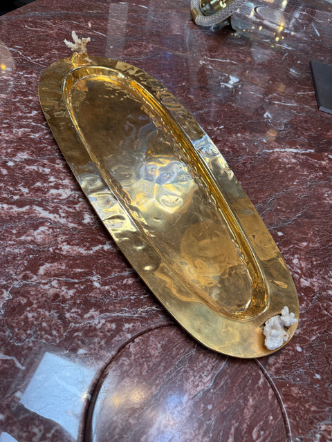 Sculptural Oval Brass Centerpiece/Tray with Coral Accents, Italy, 1970s
