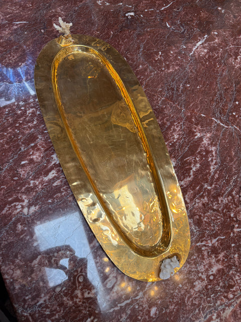 Sculptural Oval Brass Centerpiece/Tray with Coral Accents, Italy, 1970s