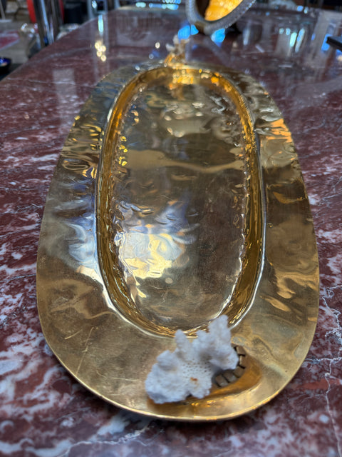 Sculptural Oval Brass Centerpiece/Tray with Coral Accents, Italy, 1970s