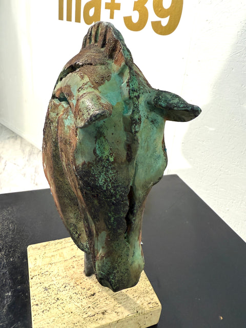 Bronze Horse Head Sculpture on Travertine Base