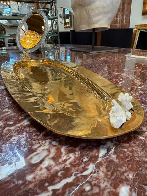 Sculptural Oval Brass Centerpiece/Tray with Coral Accents, Italy, 1970s