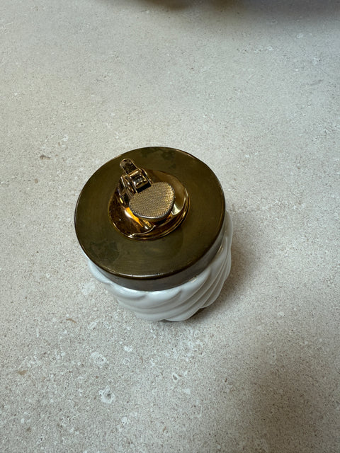 Tommaso Barbi Brass and Ceramic Table Lighter, Italy, 1970s