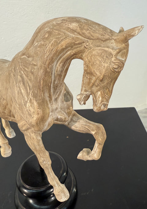 Hand-Carved Anatomical Horse Model on Stand