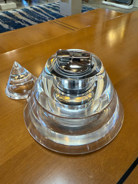 Lucite and Chrome Conical Lighter and Ashtray Set, Italy, 1970s