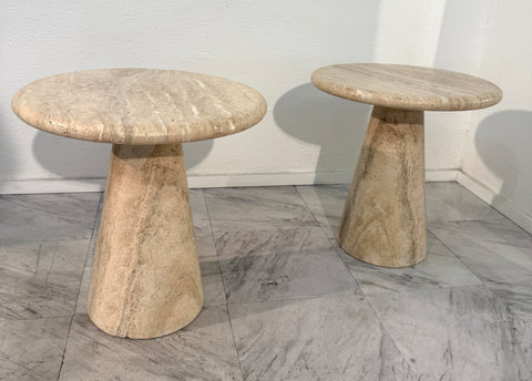 Pair of Italian Travertine Side Tables, 1970s