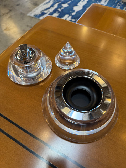 Lucite and Chrome Conical Lighter and Ashtray Set, Italy, 1970s