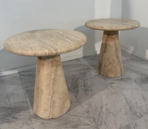 Pair of Italian Travertine Side Tables, 1970s