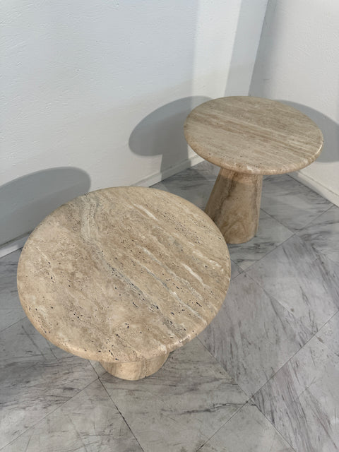 Pair of Italian Travertine Side Tables, 1970s