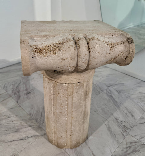 Vintage Italian  Carved Travertine Column Pedestal 1950s