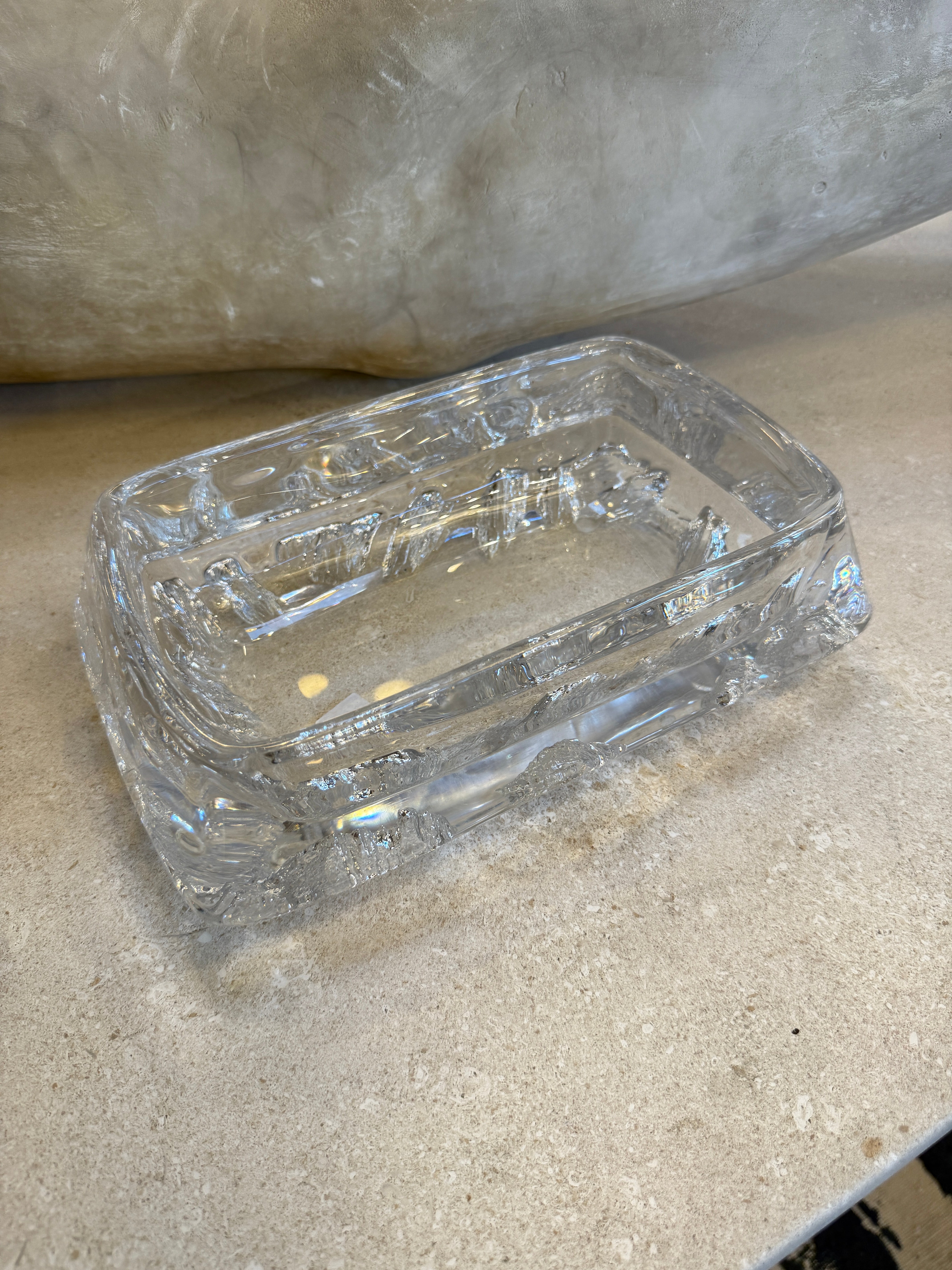 Textured Crystal Glass Centerpiece Bowl, Italy, 1970s