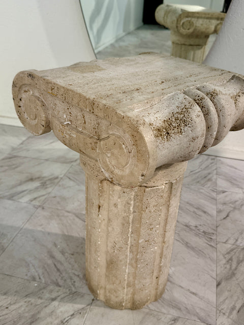 Vintage Italian  Carved Travertine Column Pedestal 1950s